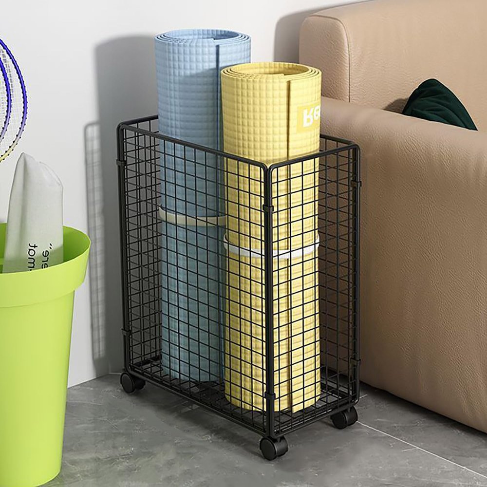 FEITJMMW Yoga Mat Cart Rack with 4 Wheels, Home Gym Corner Rolling Storage Trolley for Foam Rollers, Black Exercise Equipment Organizer
