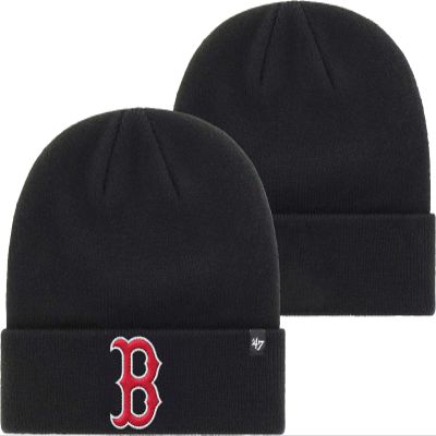 47 MLB Unisex-Adult Primary Logo Cuffed Knit Primary Logo Black Beanie Hat Cold Weather Hat, One Size (Boston Red Sox Black)