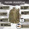 Expandable 40-64L Military Tactical Backpack 3 Day Bag Hiking Gym Sport Camping view 3