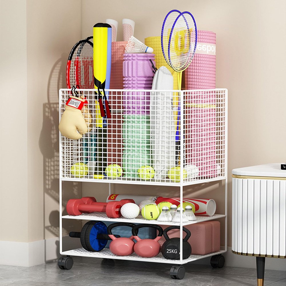 FEITJMMW Yoga Mat Organizer with Universal Wheels Fitness Equipment Sports Equipment Storage Rack Home Put Badminton Racket Seam Removable Shelf