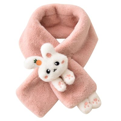 Bydezcon Girls Winter Warm Thicken Scarfs Cartoon Faux Plush Cross Collar Scarf Shawl Lovely Warm Soft Scarf Winter, Dark Pink