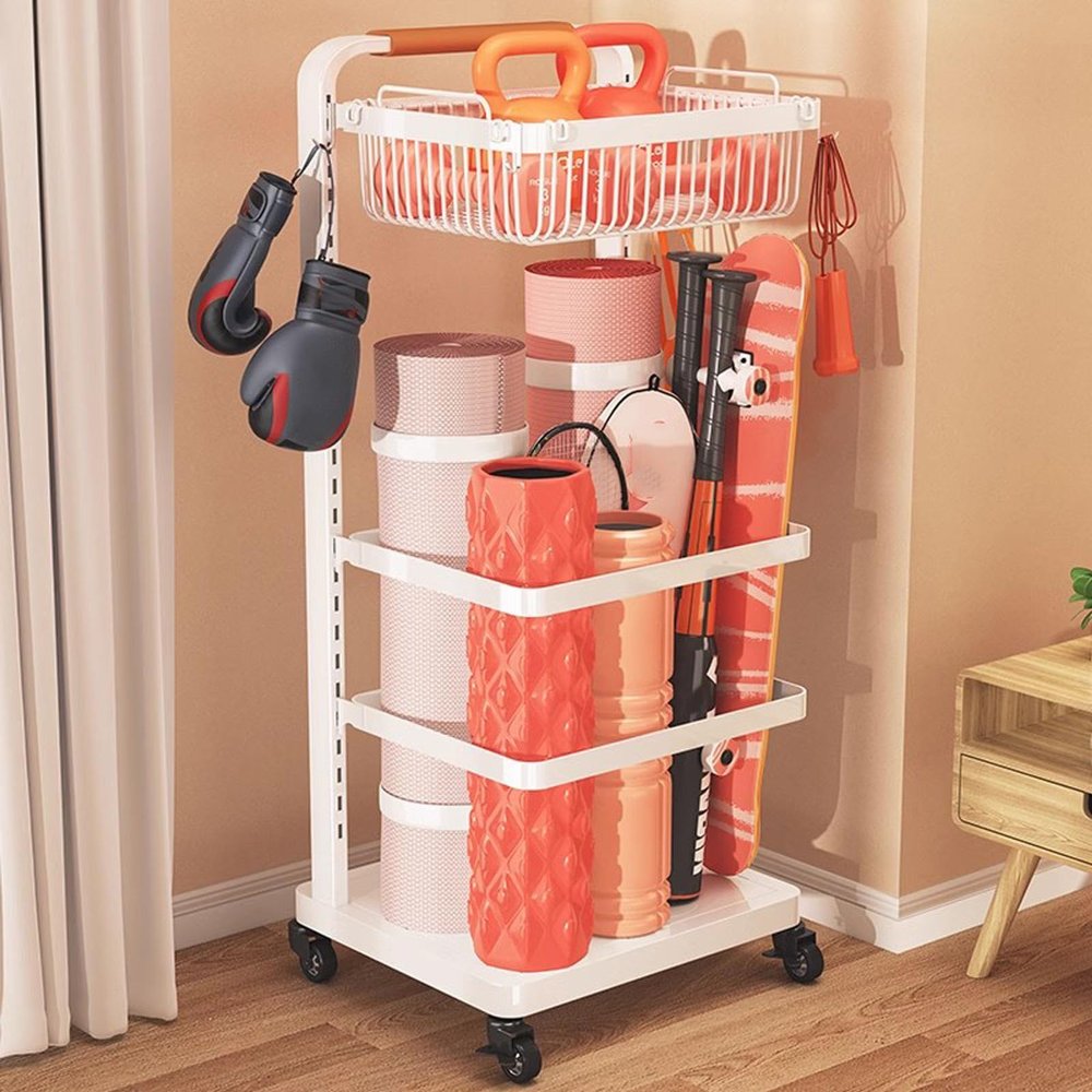 FEITJMMW Metal Yoga Mat Storage Rack, Home Gym Storage Rack Yoga Mat Holder, Workout Storage for Yoga Mat, Foam Roller, Gym Organizer Gym Equipment Storage for Home Exercise and Fitness Gear