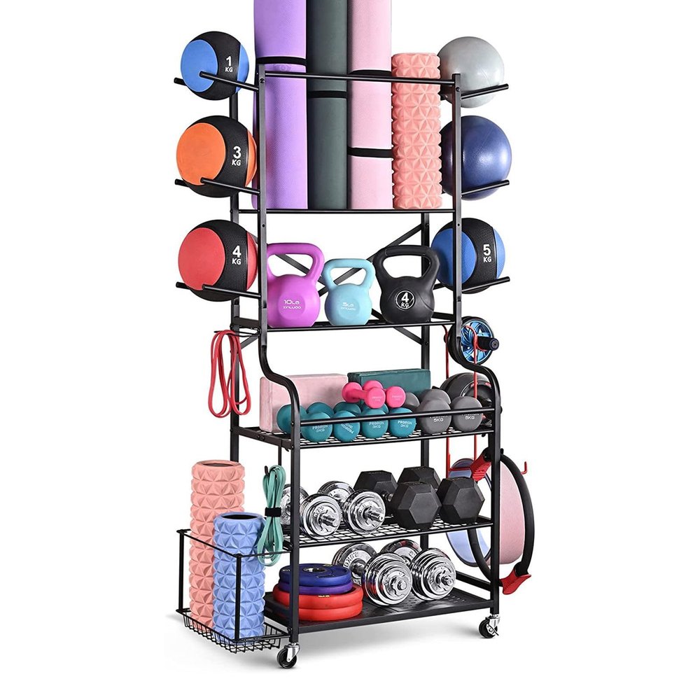 FEITJMMW Sports Fitness Equipment Storage Rack Movable Yoga Storage Rack Yoga Balls Dumbbells Barbells Storage Racks