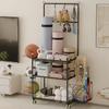 FEITJMMW Yoga Mat Storage Rack, 3 Tier Dumbbell Rack with Wheels and Hooks, Multifunctional Home Gym Storage Rack for Dumbbells Yoga Mats Foam Rollers Kettlebells