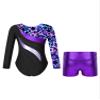 Manyakai Kids Girls Long Sleeve Gymnastics Leotard with Shorts Ballet Unitard 2 Piece Dance Outfits Neon 10 Years view 1