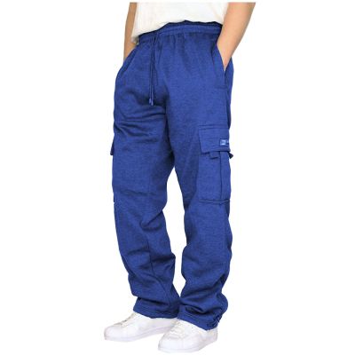 Men's Cargo Sweatpants Casual Fleece Joggers Loose Fit Open Bottom Athletic Pants for Men with Pockets RoyalBlue M
