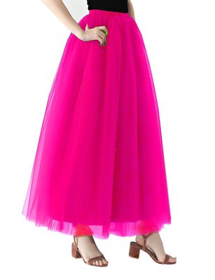 AiberLisha Womens A line Maxi Princess Tulle Tutu Skirt for Prom Party Hot Pink 5XL