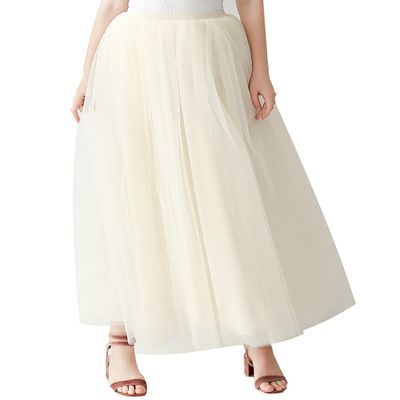 AiberLisha Womens A line Maxi Princess Tulle Tutu Skirt for Prom Party Light Champagne 4XL