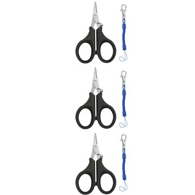 3 Pieces Fishing Scissors Fishing Tool Kit Portable Braided Line Cutter Stainless Steel with Titanium Coating Fishing with Hook and Anti-Lost Lanyards for Fishing Trimming (Silver)