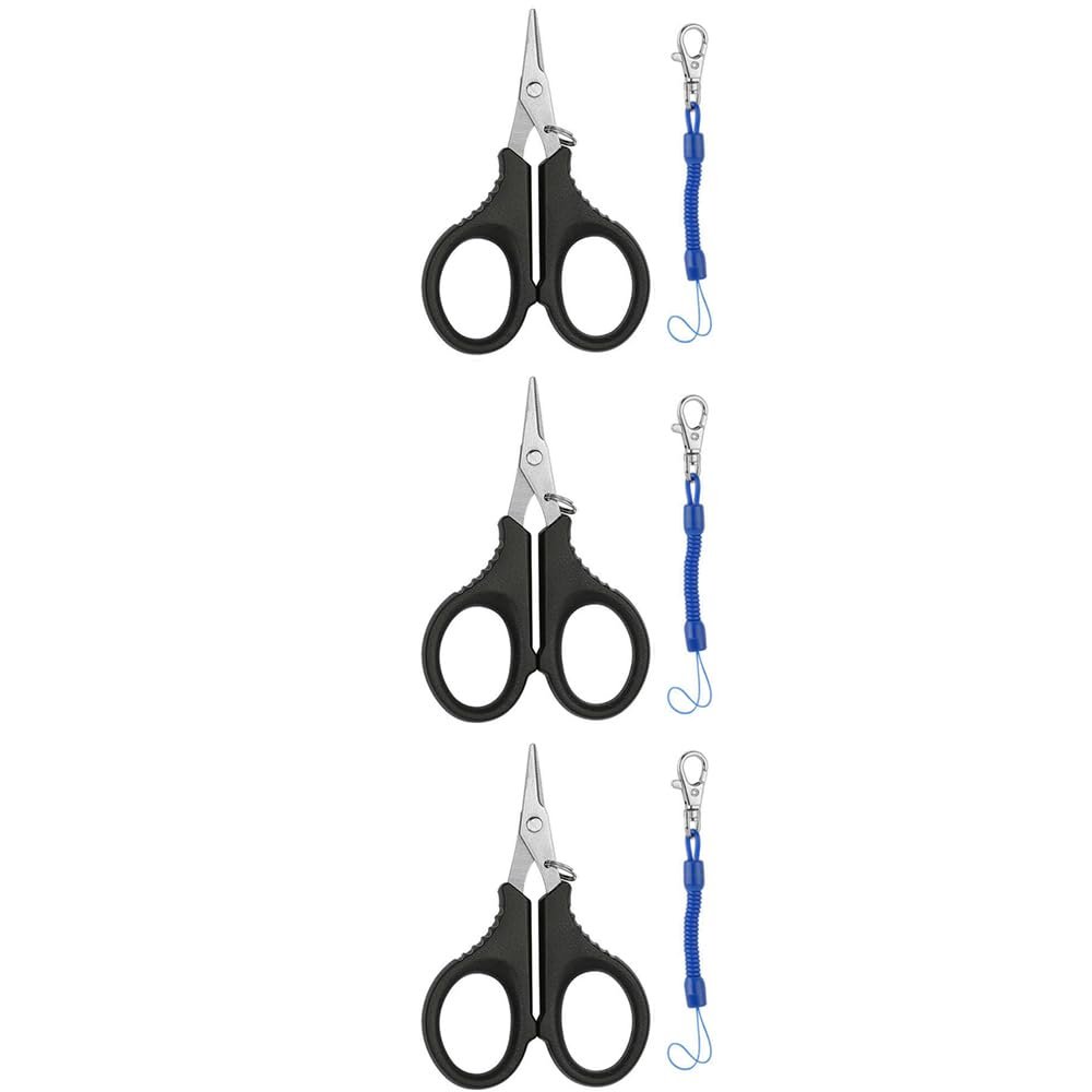 3 Pieces Fishing Scissors Fishing Tool Kit Portable Braided Line Cutter Stainless Steel with Titanium Coating Fishing with Hook and Anti-Lost Lanyards for Fishing Trimming (Silver)