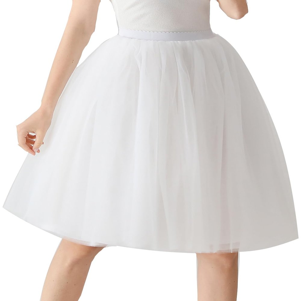 AiberLisha Midi Length Princess Tulle Tutu Skirt for Prom Party White 5XL