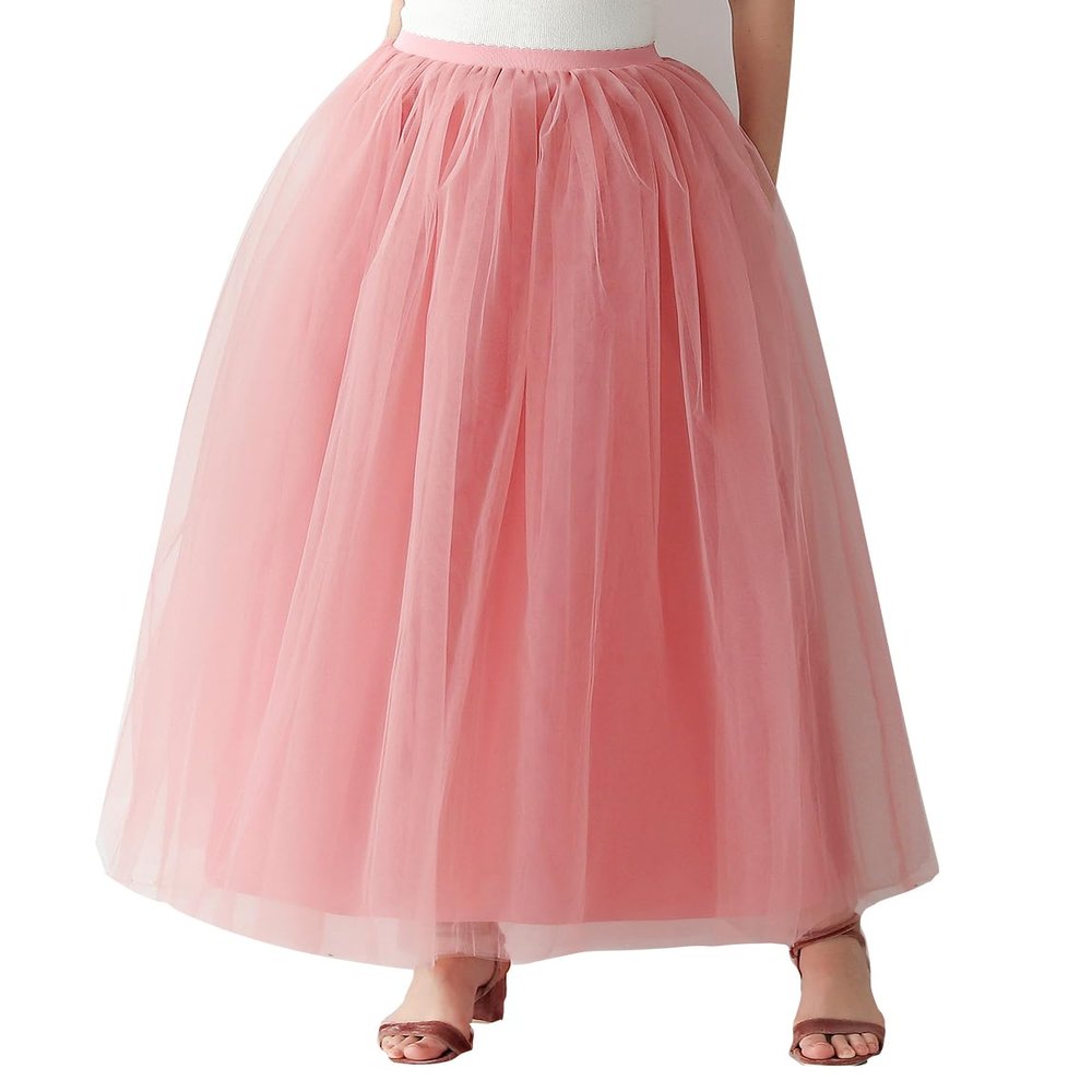 AiberLisha Womens A line Maxi Princess Tulle Tutu Skirt for Prom Party Dusty Pink 3XL