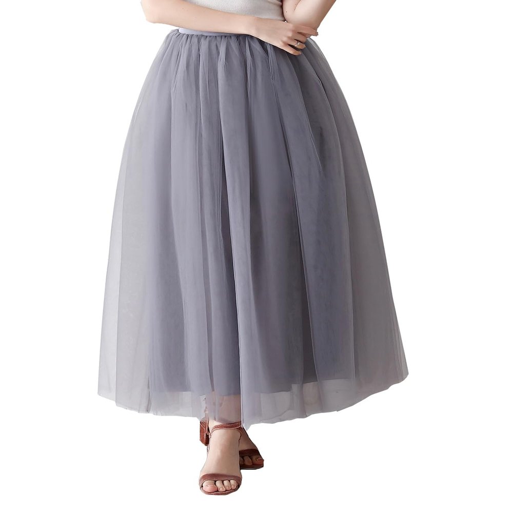 AiberLisha Womens A line Maxi Princess Tulle Tutu Skirt for Prom Party Grey 4XL