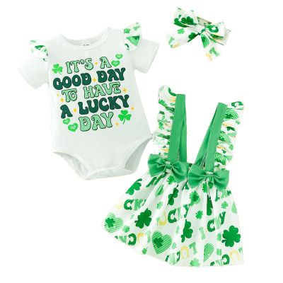 Baby Girls My First St Patricks Day Outfit Green Ruffles Romper Lucky Clover Shamrock Dress Skirt Sets 0-18Months (Green, 9-12 Months)