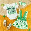 Baby Girls My First St Patricks Day Outfit Green Ruffles Romper Lucky Clover Shamrock Dress Skirt Sets 0-18Months (Green, 9-12 Months) view 2