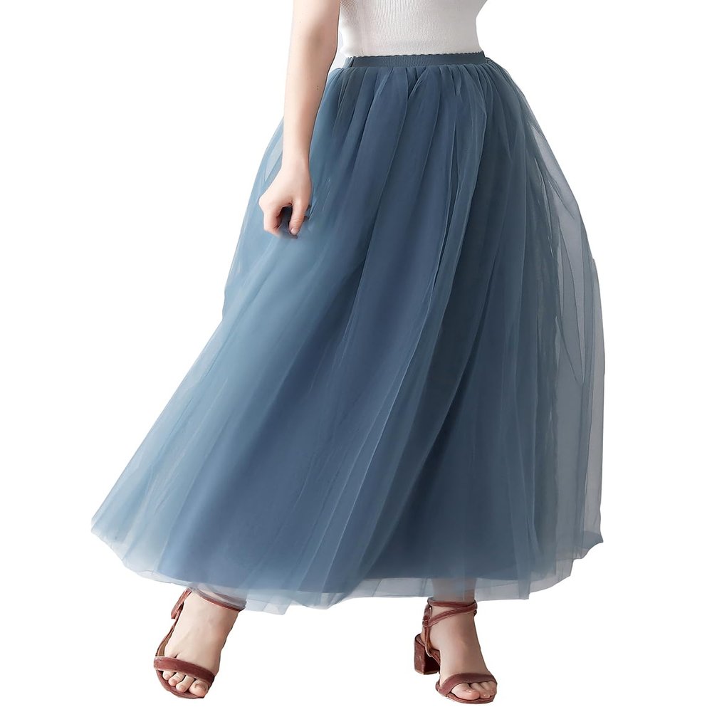 AiberLisha Womens A line Maxi Princess Tulle Tutu Skirt for Prom Party Dusty Blue 5XL