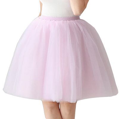 AiberLisha Midi Length Princess Tulle Tutu Skirt for Prom Party Light Pink L