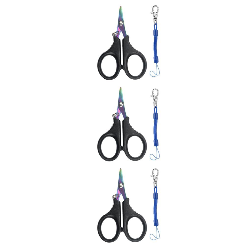 tooloflife 3 Pieces Fishing Scissors Fishing Tool Kit Portable Braided Line Cutter Stainless Steel with Titanium Coating Fishing with Hook and Anti-Lost Lanyards for Fishing Trimming