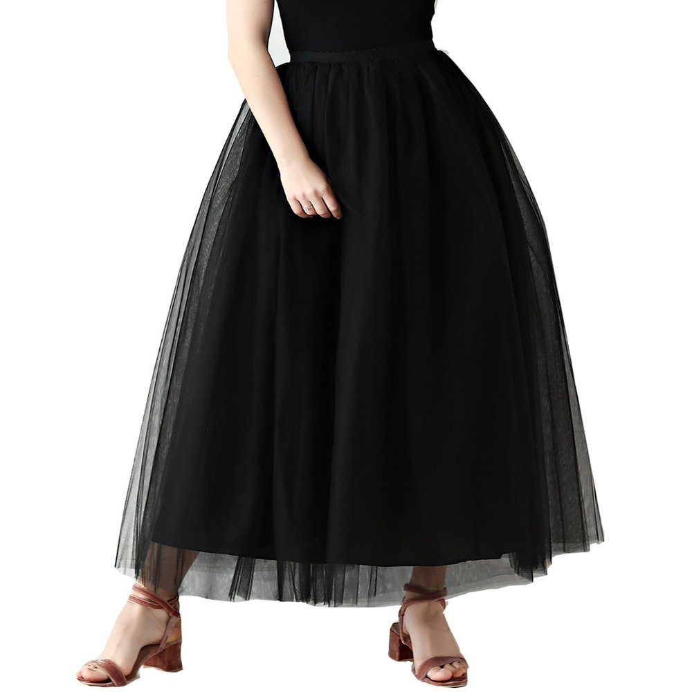 AiberLisha Womens A line Maxi Princess Tulle Tutu Skirt for Prom Party Black 5XL