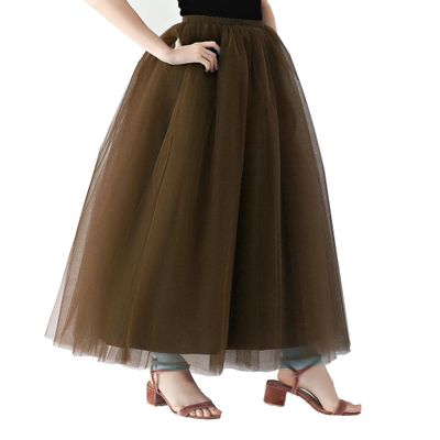 AiberLisha Womens A line Maxi Princess Tulle Tutu Skirt for Prom Party Coffee 5XL
