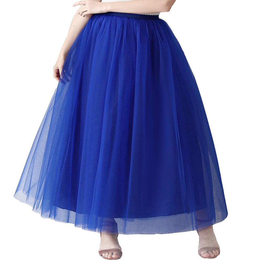 AiberLisha Womens A line Maxi Princess Tulle Tutu Skirt for Prom Party Royal Blue 4XL