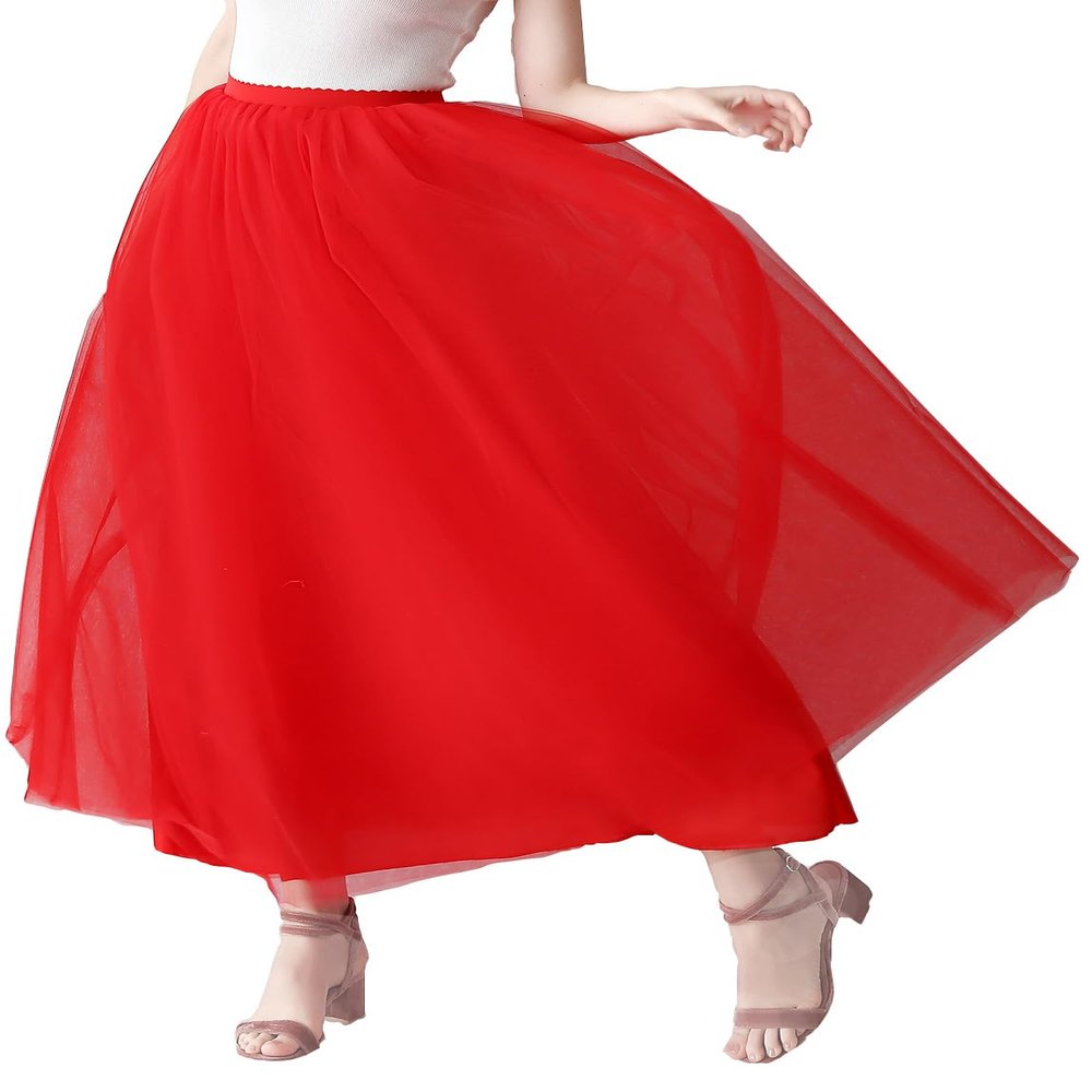 AiberLisha Womens A line Maxi Princess Tulle Tutu Skirt for Prom Party Red 5XL