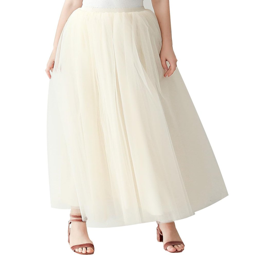 AiberLisha Womens A line Maxi Princess Tulle Tutu Skirt for Prom Party Light Champagne 3XL