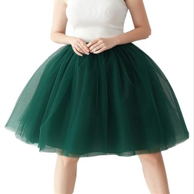 AiberLisha Midi Length Princess Tulle Tutu Skirt for Prom Party Dark Green S M