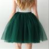 AiberLisha Midi Length Princess Tulle Tutu Skirt for Prom Party Dark Green S M view 4