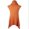 GIVON Longline Hooded Cardigan Ruffle Shawl Collar Open Front Sleeveless Drape Cape Overcoat with Pockets / DCC756-ORANGE-S view 2