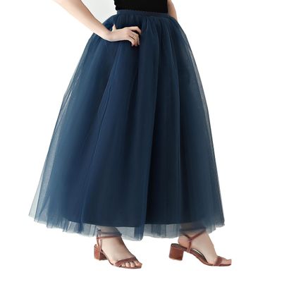 AiberLisha Womens A line Maxi Princess Tulle Tutu Skirt for Prom Party Navy Blue 5XL