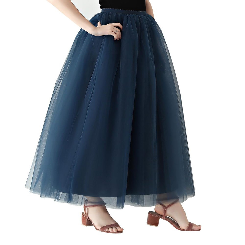 AiberLisha Womens A line Maxi Princess Tulle Tutu Skirt for Prom Party Navy Blue 5XL