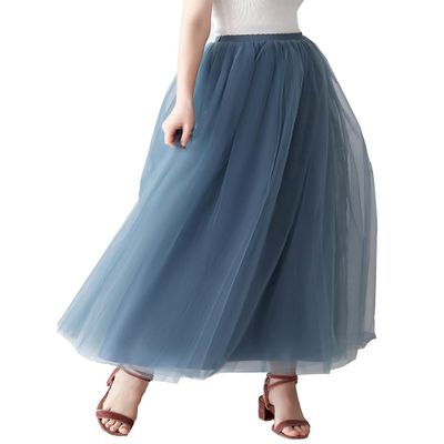 AiberLisha Womens A line Maxi Princess Tulle Tutu Skirt for Prom Party Dusty Blue 3XL