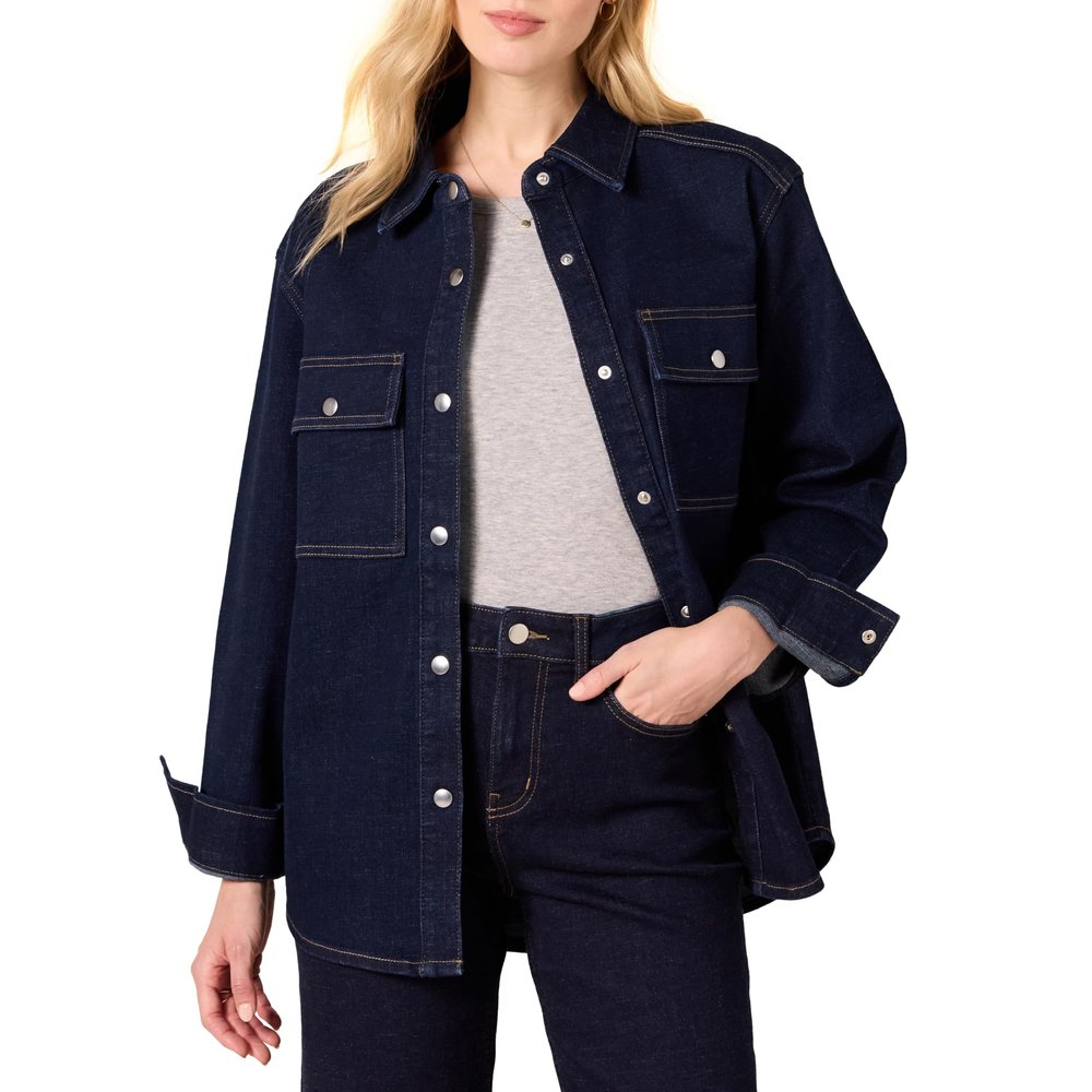 Amazon Essentials (Demi's Pick) Women's Oversized-Fit Heavyweight Denim Shirt Jacket, Rinse Wash, Medium