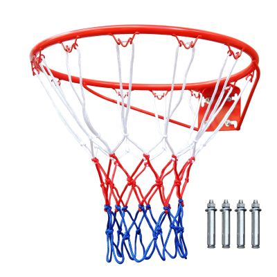 SculPong Basketball Rim Replacement Standard 18" Steel Rim Wall Mounted Basketball Goal Hoop with Net for Indoor Outdoor Red