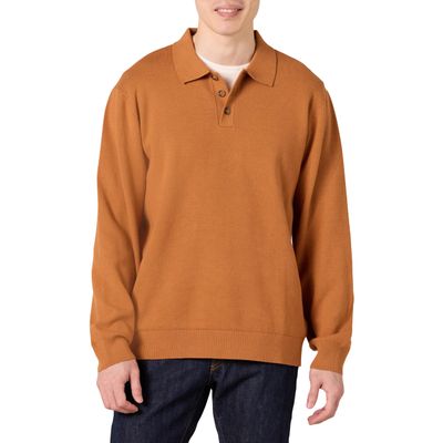 Amazon Essentials Men's Relaxed-Fit Knit Polo Sweater, Caramel, Medium