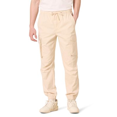 Amazon Essentials Men's Drawstring-Waist Regular-Fit Cargo Jogger, Light Beige, X-Small