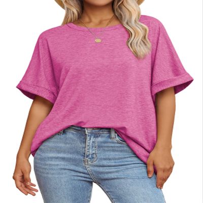 ATHMILE Teen Girls T Shirts Loose Fit Crewneck Short Sleeve Summer Casual Blouse 2026 Y2K Tee Tops Rose Red