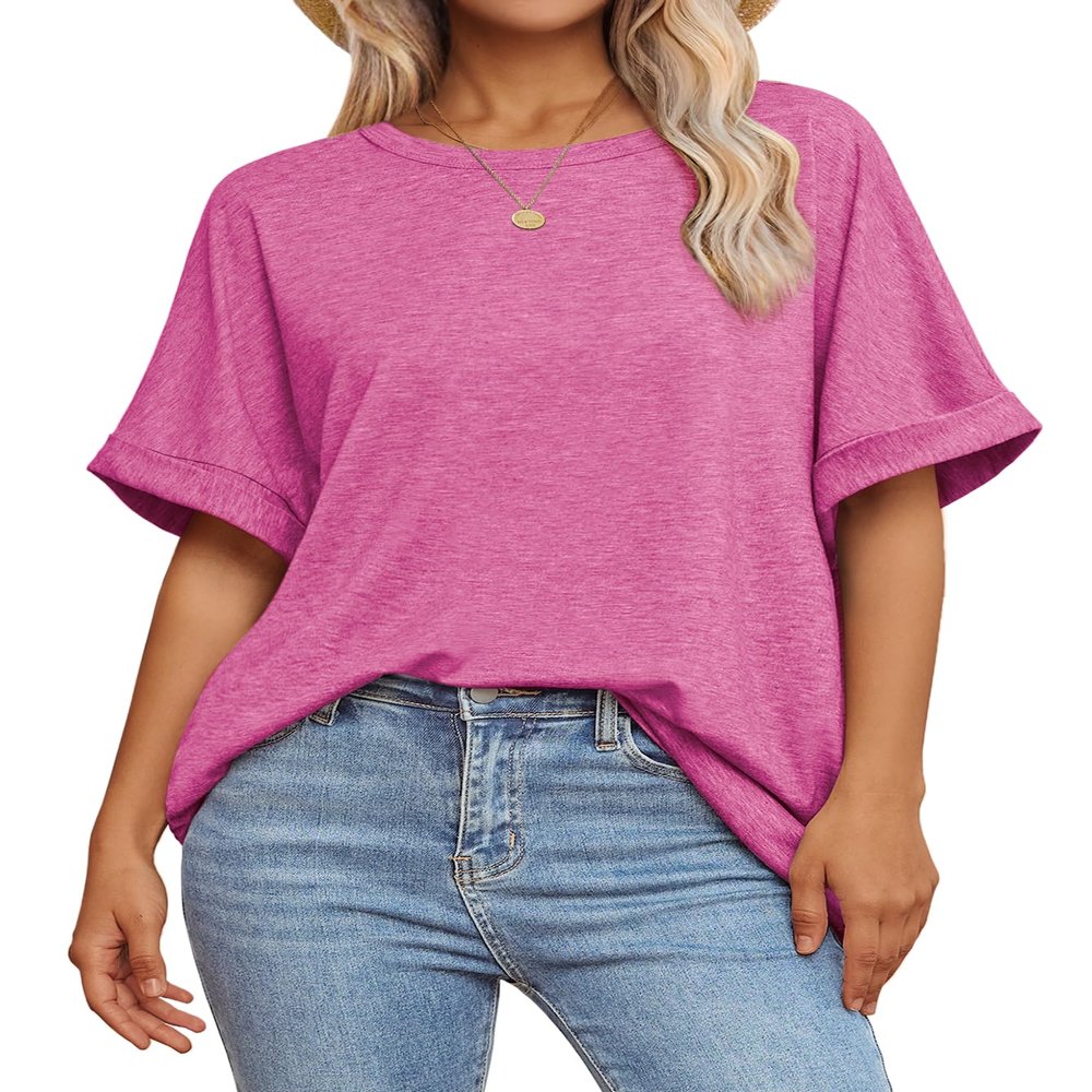 ATHMILE Teen Girls T Shirts Loose Fit Crewneck Short Sleeve Summer Casual Blouse 2026 Y2K Tee Tops Rose Red