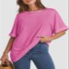 ATHMILE Teen Girls T Shirts Loose Fit Crewneck Short Sleeve Summer Casual Blouse 2026 Y2K Tee Tops Rose Red view 2