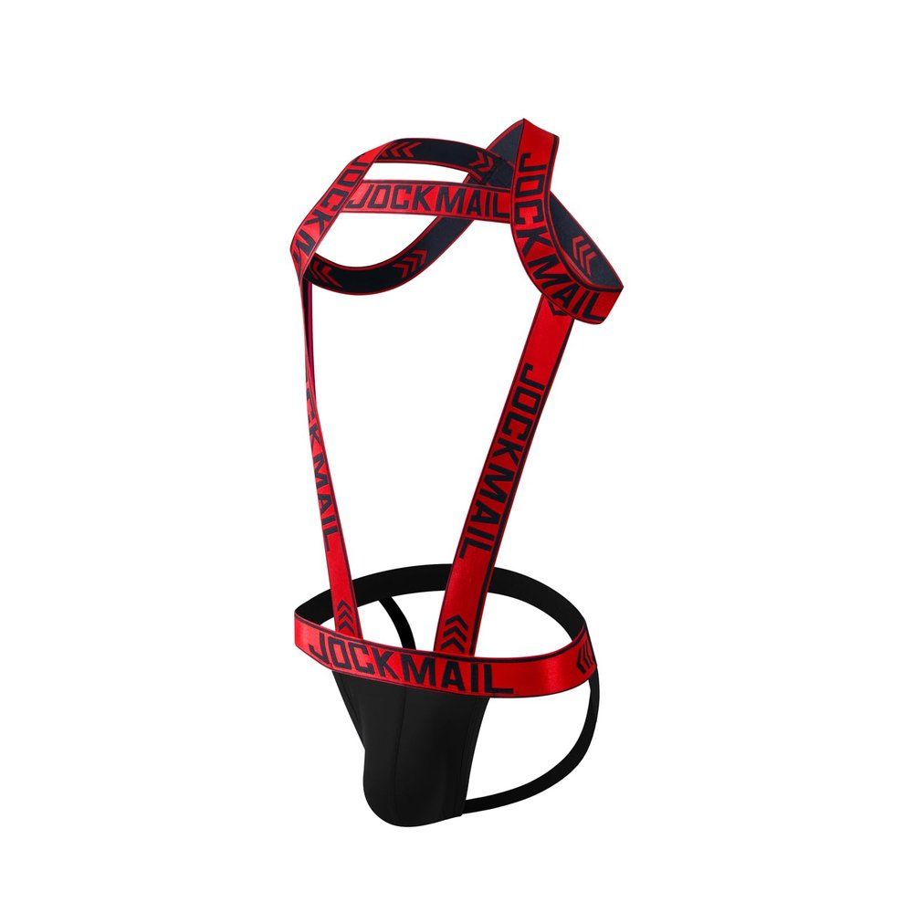 Mens Harness Sport Shoulder Strap with Jock Strap Fitness One-piecs Mens Harness with Jockstrap Bodysuit (red, XL)