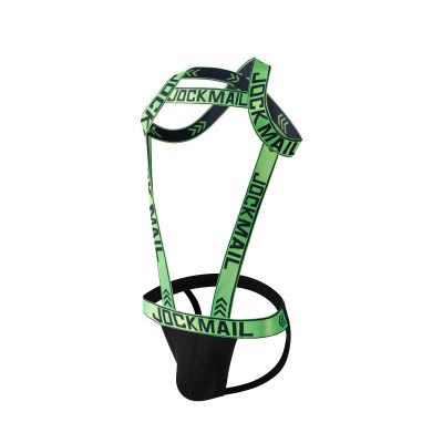 Mens Harness Sport Shoulder Strap with Jock Strap Fitness One-piecs Mens Harness with Jockstrap Bodysuit (green, L)