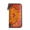 AEGGEAI Women Long Wallet Vintage Embossing Ethnic Style Card Holder Genuine Leather Clutch Large Capacity Multi Pocket Purse (Brown) view 1
