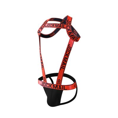 Mens Harness Sport Shoulder Strap with Jock Strap Fitness One-piecs Mens Harness with Jockstrap Bodysuit (ornage, L)