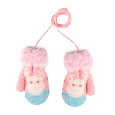 Holiberty Toddler Kids Warm Winter Gloves Cute Infant Baby Boys Girls Thick Fleece Lined Full Finger Ski Snow Gloves Mittens (Pink Reindeer, Age 0-3 Years)