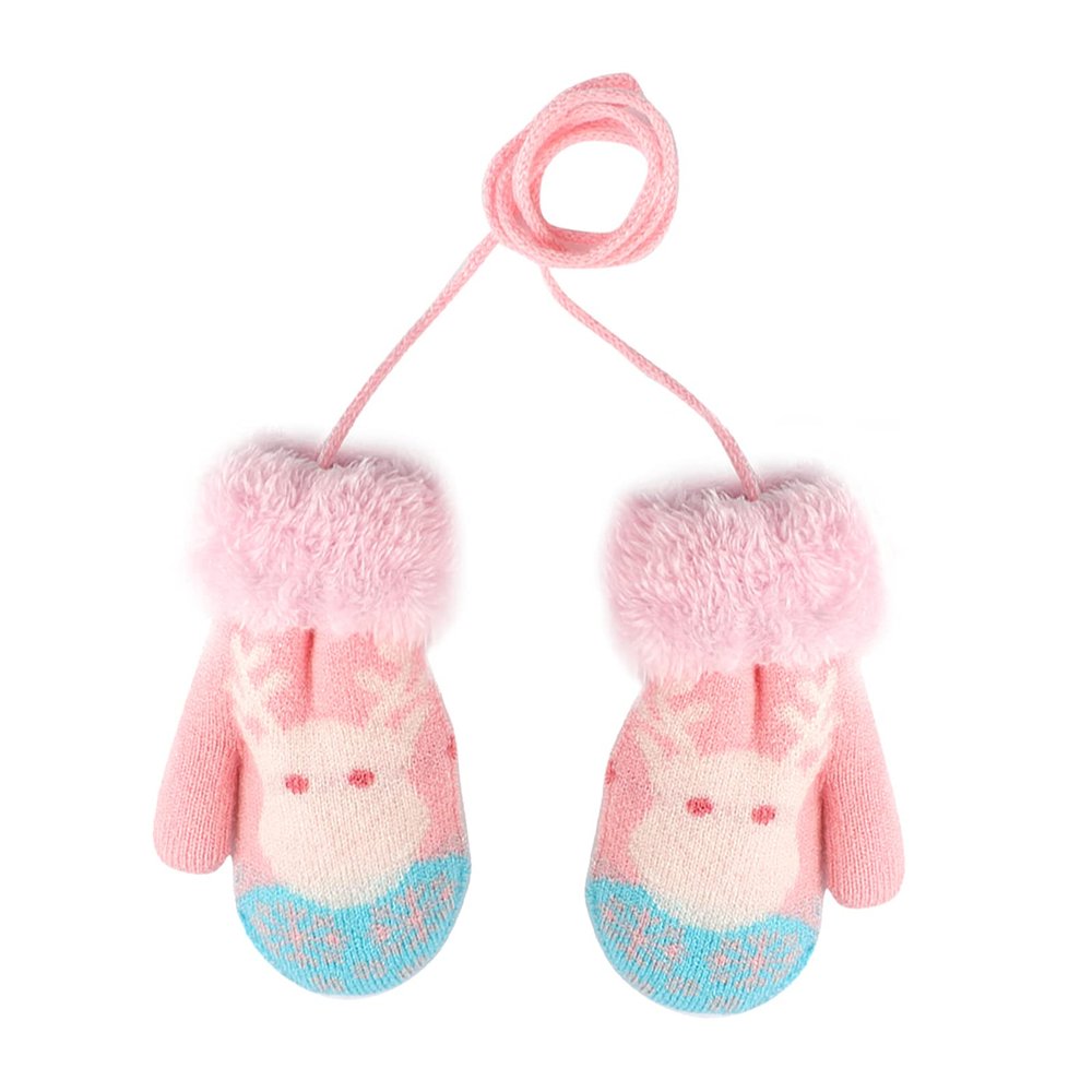 Holiberty Toddler Kids Warm Winter Gloves Cute Infant Baby Boys Girls Thick Fleece Lined Full Finger Ski Snow Gloves Mittens (Pink Reindeer, Age 0-3 Years)