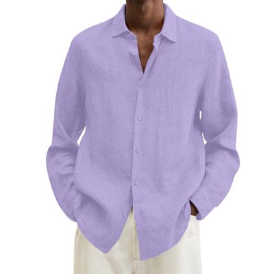 IEPOFG Men Men's Casual Oversized Relaxed-Fit Dress Shirts Stretch Wrinkle-Free Long Sleeve Casual Lightweight Button Down Shirts Purple