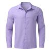 IEPOFG Men Men's Casual Oversized Relaxed-Fit Dress Shirts Stretch Wrinkle-Free Long Sleeve Casual Lightweight Button Down Shirts Purple view 4