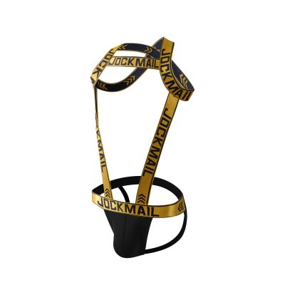 Mens Harness Sport Shoulder Strap with Jock Strap Fitness One-piecs Mens Harness with Jockstrap Bodysuit (yellow, L)