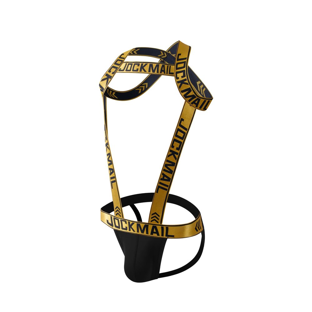 Mens Harness Sport Shoulder Strap with Jock Strap Fitness One-piecs Mens Harness with Jockstrap Bodysuit (yellow, L)